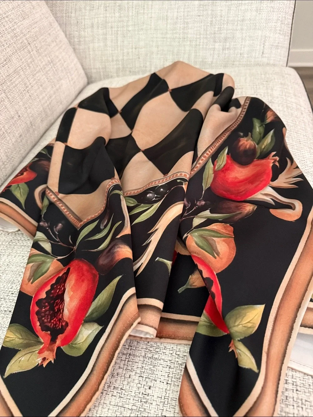 Decorative Throw with Red Pomegranate Print. Purchased in Italy. N used.